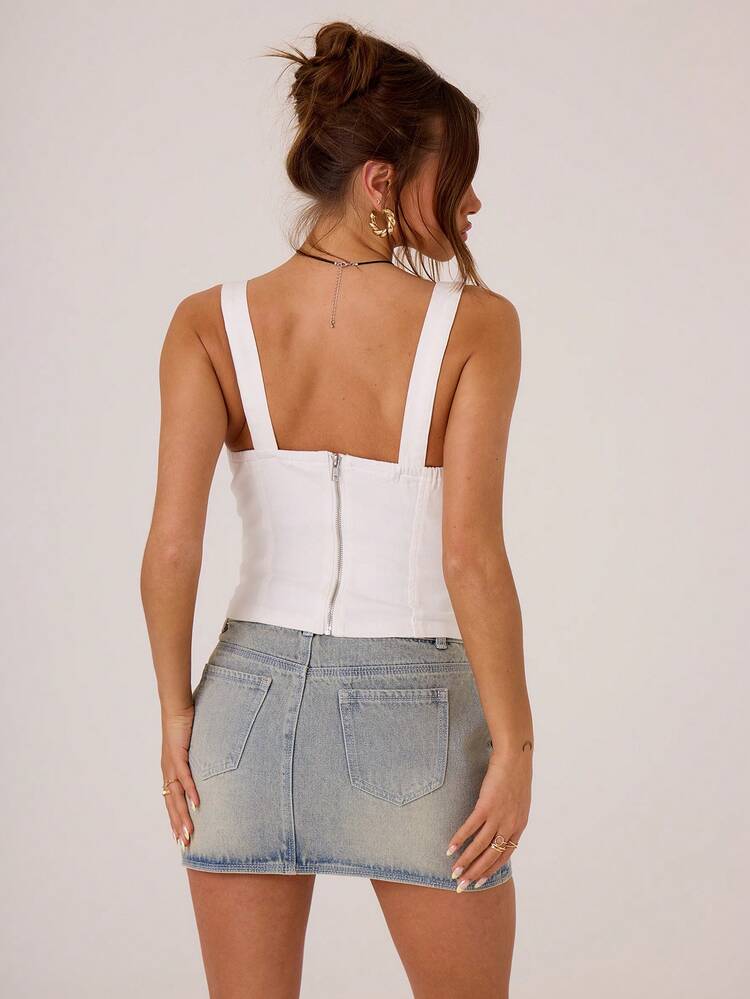 Summer Tie Front Flap Pocket Tank Top, Spring 90's Cute Summer