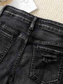 Teen Girl Vintage Denim Shorts With Frayed Hem And Ripped Holes