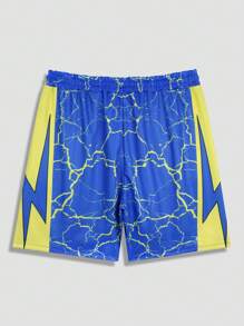 ROMWE MEN Street Life Men Digital Printed Racing Shorts, Suitable For Daily Wear In Spring And Summer