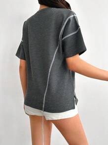 RueChic Tricou oversize cu broderie de culoare solidă pentru femei
