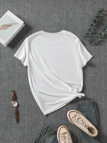INAWLY Áo thun nữ cổ tròn in hình quả chanh ngắn tay cho mùa hè - trắng - Xem 2