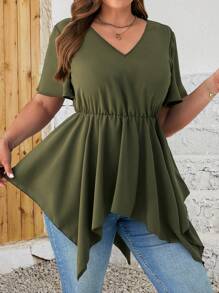 EMERY ROSE Camisa larga de verano de talla grande con dobladillo regular y redondeado