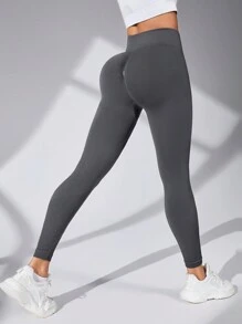 Solid Color Knitted Seamless Sports Leggings