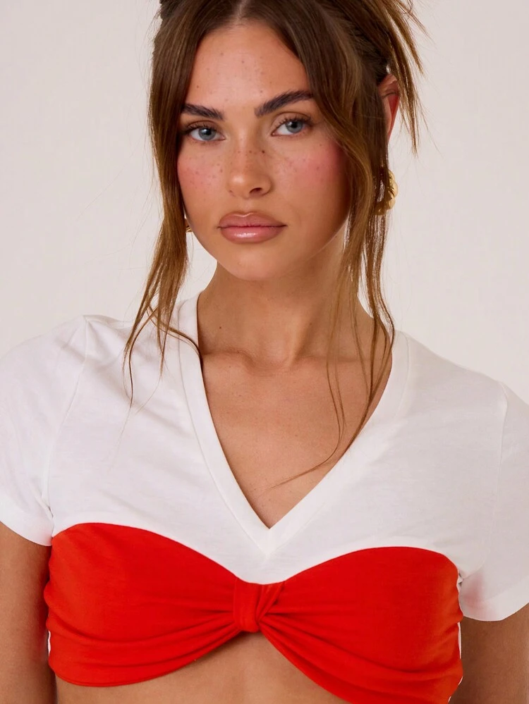 Contrast Jersey Ruched Bust Crop Top SummerVacation Spring Summer Festival Holiday