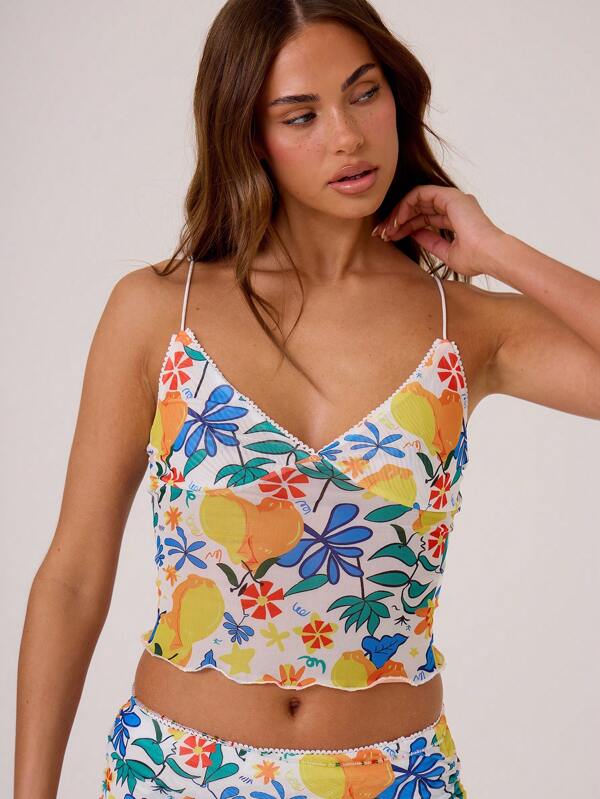 MUSERA Top crop crop din plasă de vară cu imprimeu floral