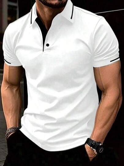 Manfinity Homme Men Summer Casual Color-Block Polo Shirt With Short Sleeves, For Golf