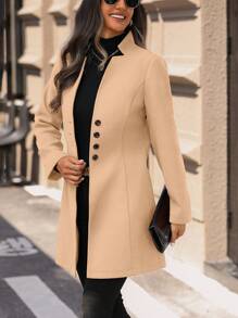 SHEIN Clasi Women Solid Color Long Sleeve Stand Collar Elegant Overcoat For Autumn And Winter