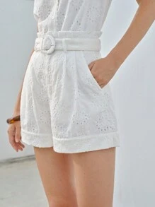 MOTF PREMIUM SOLID SCHIFFY PAPERBAG WAIST BUCKLE BELTED SHORTS - White - View 3