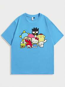 HELLO KITTY AND FRIENDS | SHEIN Unisex Dopamine Casual Interesting Blue Fit Couple T-Shirt - Blue - View 1