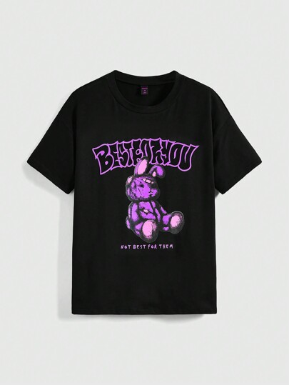 Camiseta de manga corta de estilo casual de calle de artista con estampado de conejo, para verano y festivales