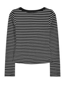 Colorblock Striped Casual Women T-Shirt - Black - View 2