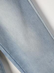 少年男童運動風格獨特的休閒水洗直腿牛仔褲 - 藍色 - 查看 3