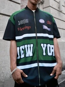 PAVTROS Manfinity Streetrush Men's Streetwear Letter Print Colorblock Short Sleeve Summer Shirt - Multicolor - View 3