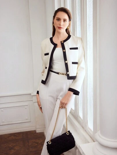 MOTF PREMIUM Chaqueta Con Bolsillo De Parche Y Ribete En Contraste