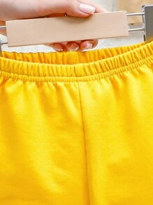 SHEIN Baby Boy Cartoon Animal Print Raglan Sleeve Round Neck Short Sleeve T-Shirt And Pants Set - Yellow - View 5