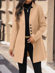 SHEIN Clasi Women Solid Color Long Sleeve Stand Collar Elegant Overcoat For Autumn And Winter