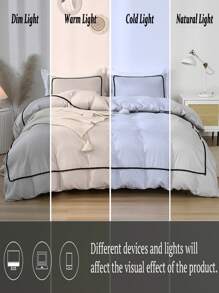 3件套灰色床上用品，饰有蓬松绒球，波西米亚农舍风格，包含1个被套和2个枕套，柔软超细纤维材质，男女通用 - 淺灰色 - 查看 10