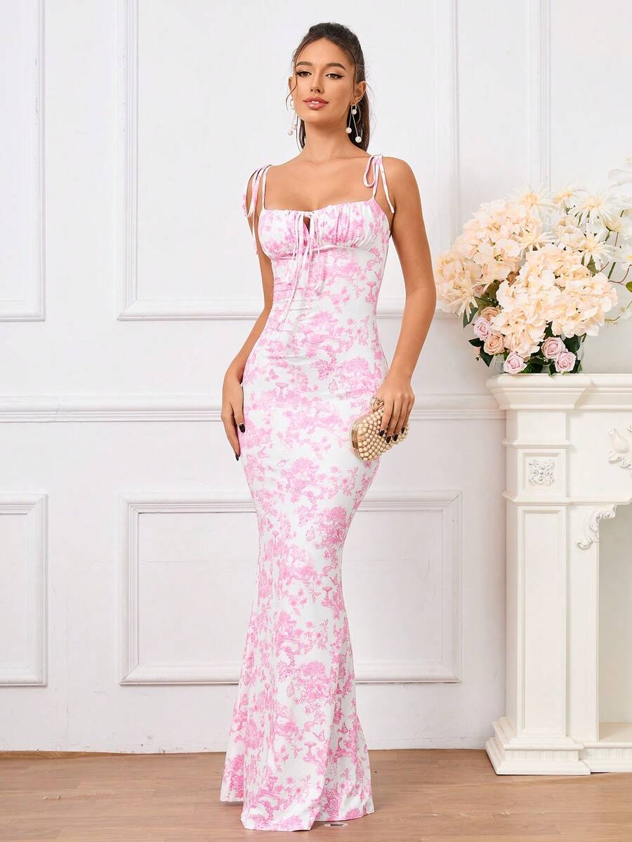 PARTHEA Vestido con estampado floral y cordones - Rosa Pálido - Ver 1
