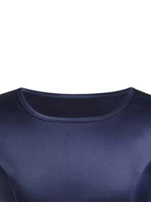 青少年女孩短袖圓領T恤和長分裂擺擺裙，深藍色與家庭配套服（分開售賣3套） - 藏蓝色 - 查看 6