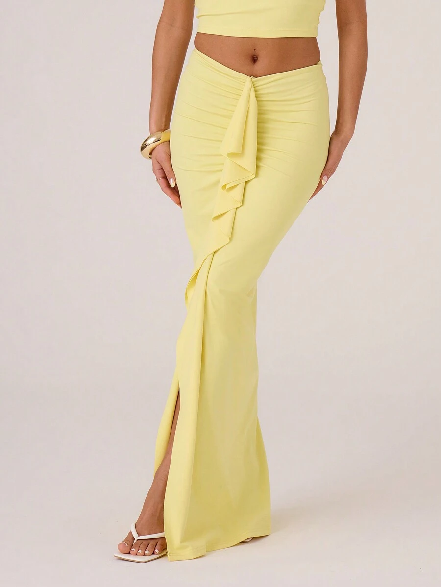 MUSERA Slinky Drape Front Maxi Skirt Summer Boho Cute Chic Elegant - Yellow - View 1