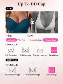Swim DD+ Quý cô Màu thuần Áo tắm một mảnh Với Dây đeo Và Thép Nhẫn - Màu xanh ngọc - Xem 4