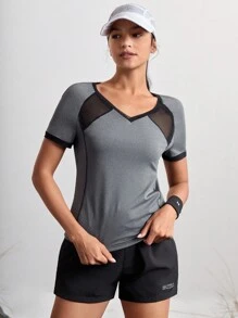 In My Nature Summer V-Neck Mesh Splice Short Sleeve Outdoor T-Shirt