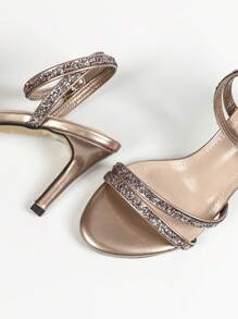 Women's Champagne Color Glitter Ankle Strap High Heel Sandals, Summer, Open Toe, Simple Design Valentines,Stiletto Heels - Champagne - View 7