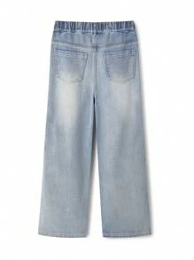少年男童運動風格獨特的休閒水洗直腿牛仔褲 - 藍色 - 查看 2