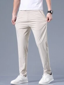 Pantaloni de costum conici pentru bărbați, ocazional, de culoare solidă - Caisă - Vizualizare 4