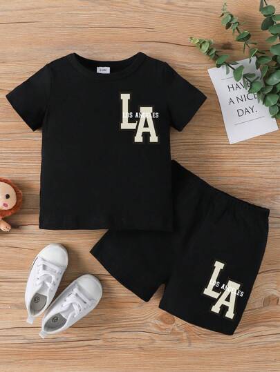 Conjunto De Camiseta Casual Y Pantalones Cortos Con Estampado De Letras Para Bebé Niño Al Estilo Callejero Para Primavera/verano