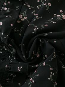 SHEIN LUNE Camisa suelta de verano para mujeres con cuello de pie adornado con volantes, estampado floral y mangas abullonadas con volantes