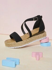 Mini mi Sandalias planas casuales de estilo bohemio para niños, perfectas para viajar y vacaciones - Negro - Ver 5