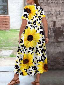 EMERY ROSE [PLITZ] V領印花長裙 - 彩色 - 查看 2