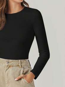 Cottnline Camiseta unicolor forma ajustada - Negro - Ver 5