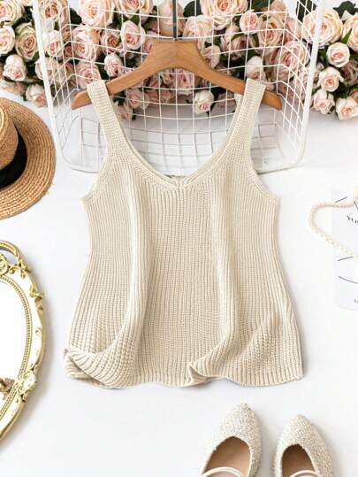 SHEIN LUNE Plus Size Solid Color Casual Holiday Matching Simple Knitted Top