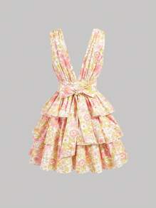 SHEIN MOD Country Concert Outfit 
Short Dress With Pleated Front Cake Hem - Multicolor - View 2