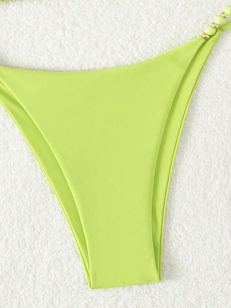 Women's Solid Color Halter Triangle Bra And Bikini Set For Holiday,Summer Beach