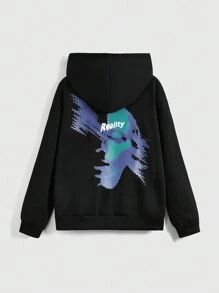 Dr Speakup Street Style Psychedelic Printed Long Sleeve Hoodie With Portrait Design - Black - View 1