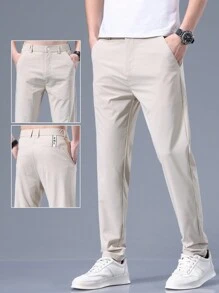 Pantaloni de costum conici pentru bărbați, ocazional, de culoare solidă - Caisă - Vizualizare 5