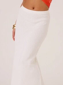 MUSERA Casual Textured Low Rise Maxi Skirt Elegant Summer Sexy Chic Vacation - White - View 5