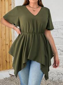EMERY ROSE Camisa larga de verano de talla grande con dobladillo regular y redondeado