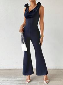 SHEIN Clasi Women Solid Color Simple Daily Jumpsuit With 3D Floral Decoration
