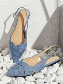 2025 Autumn Silver Flat Party Shoes, Random Upper Pattern - Blue - View 3