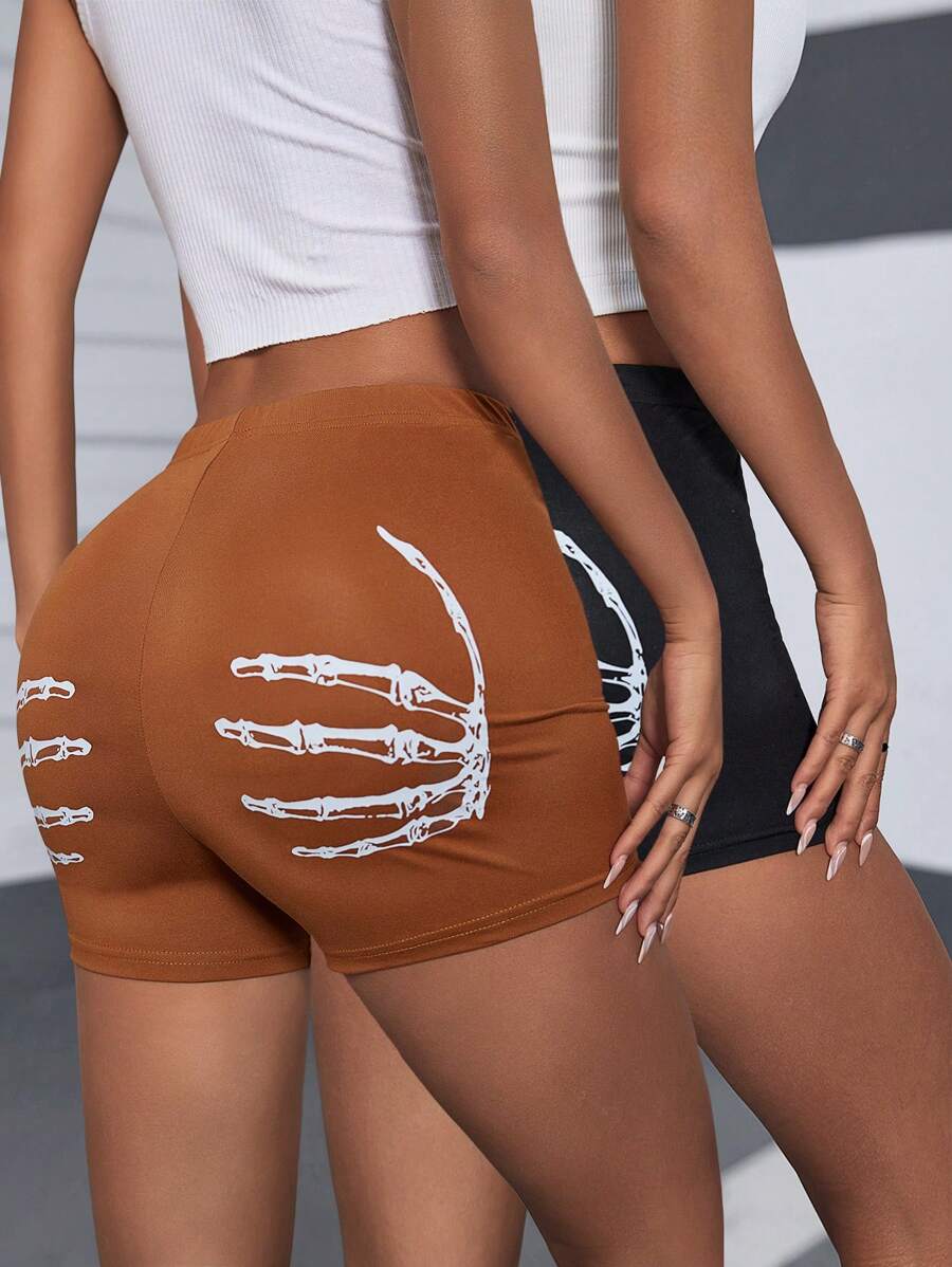 Zolique Mallas cortas impresas a mano con diseño de calavera para mujer