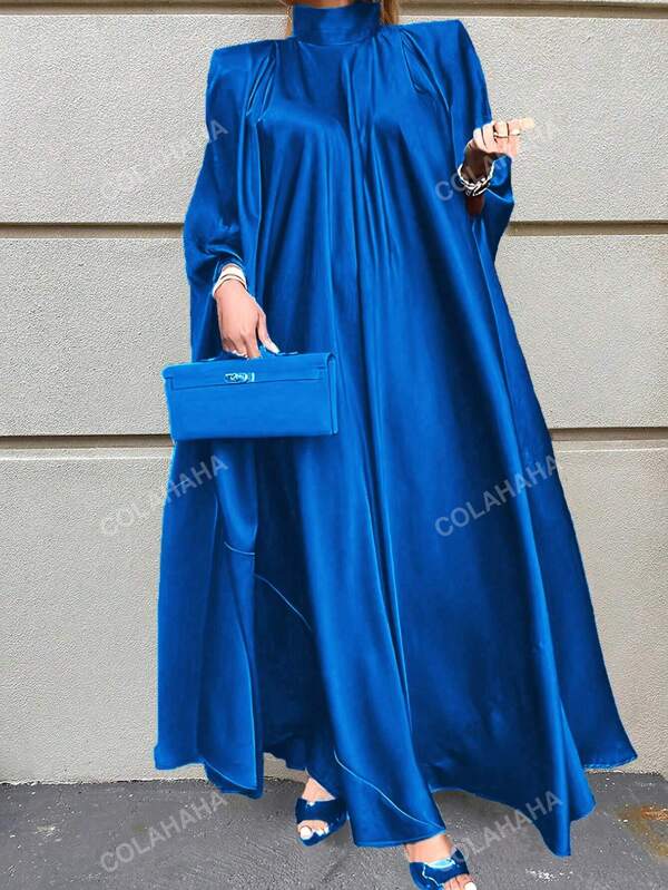 Women's Satin Batwing Sleeve Arabian Abaya Modest Kaftan Arabian Dress