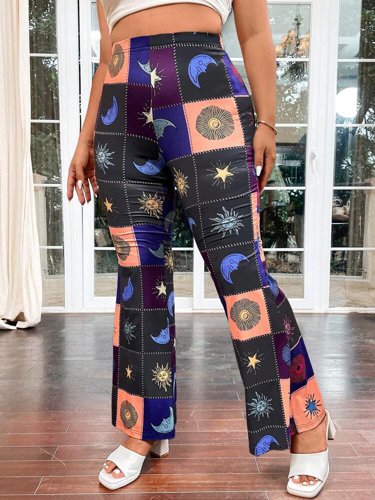 Plus Size Color Block Printed Simple Fashionable Daily Pants