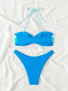 SHEIN Swim Vrouwen Color-Block Bikini Set Met Sexy Halterband En Ronde Ringen Verbinding, Perfect Voor Strandvakantie Zomer
