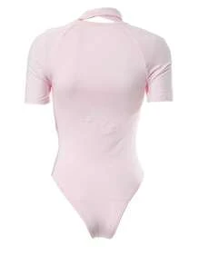 INAWLY Body pentru femei, solid, simplu, zilnic, de vară, slim fit - Roz - Vizualizare 2