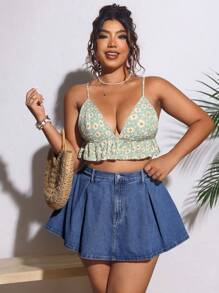 Breezaya Große Größen Urlaub Freizeit Plissee Denim Minirock Shorts