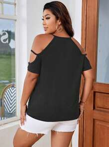 Flirla T-shirt à grande taille imprimé de cœur et de couleur unie